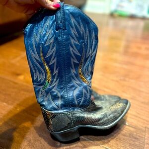 Dan Post Size 7.5 Blue Western Cowgirl Cowboy Boots Snakeskin Print lot5689